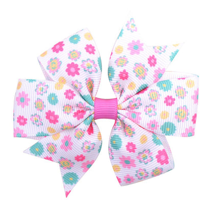 Printed Daisy Sunflower Dotted Rib With Fishtail Bow Baby Hair Clip - Hair Your Lux