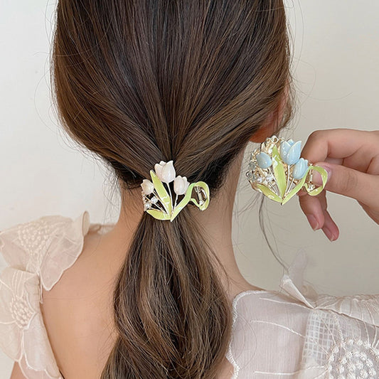 Tulips High Ponytail Hair Claws Barrettes Women Back Of Head Fixed Artifact Headband - Hair Your Lux