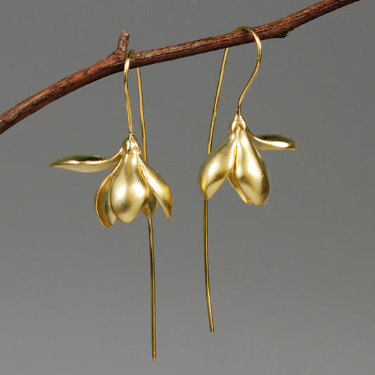 Gold Silver Earring Fashion Jewelry Elegant Magnolia Flower Dangle Earrings For Women Gifts - Hair Your Lux