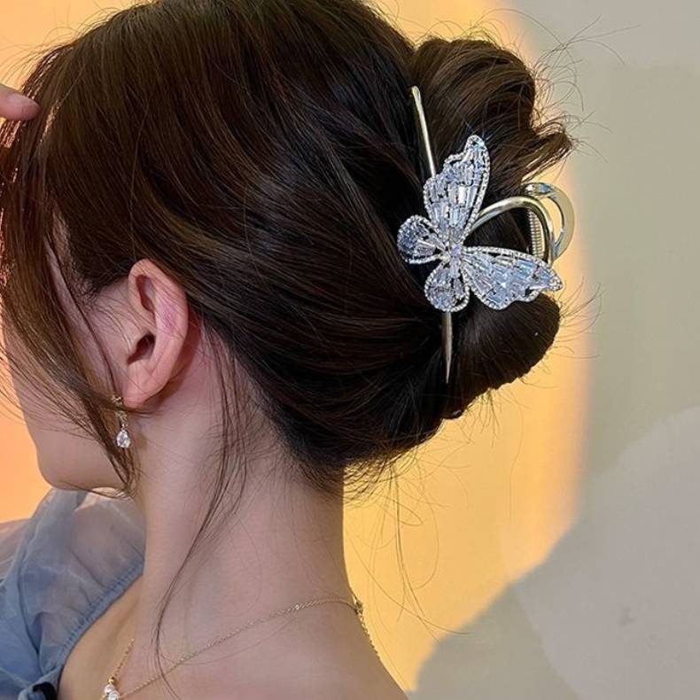 Super Fairy Full Diamond Butterfly Metal Grip Large High Sense Shark Clip Elegant Hair Clip Female Back Head Updo Hair Accessories - Hair Your Lux