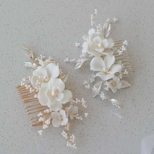 Flower Pearl Wedding Hair Comb Silver Gold Color Bride Headpieces Bridal Hair Accessories for Women and Girls - Hair Your Lux