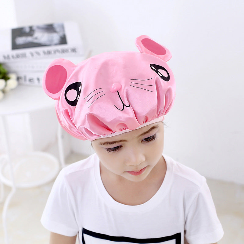 Home Kids Shower Cap, Double-Layer Waterproof Reusable Elastic Animal Bathing Shower Hat, Fun Cute Cartoon Bath Caps for Boy Girls - Hair Your Lux