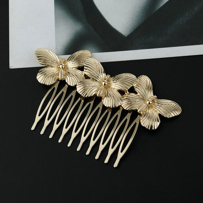 Golden Leaf Butterfly Vintage Alloy Hair Comb - Hair Your Lux