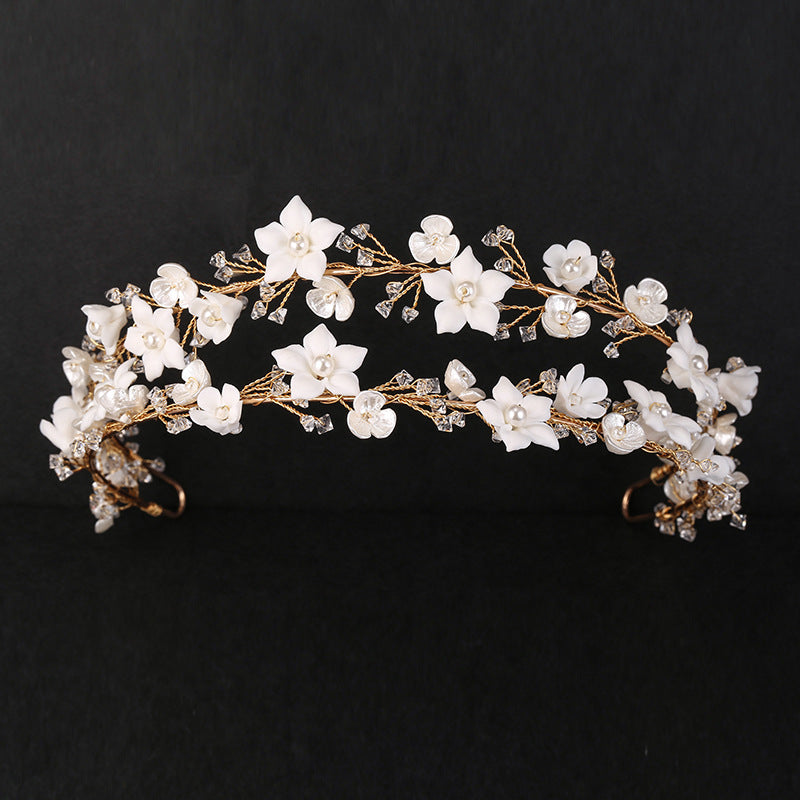 Women's Fashion Double White Ceramic Flower Crown Hair Accessories - Hair Your Lux