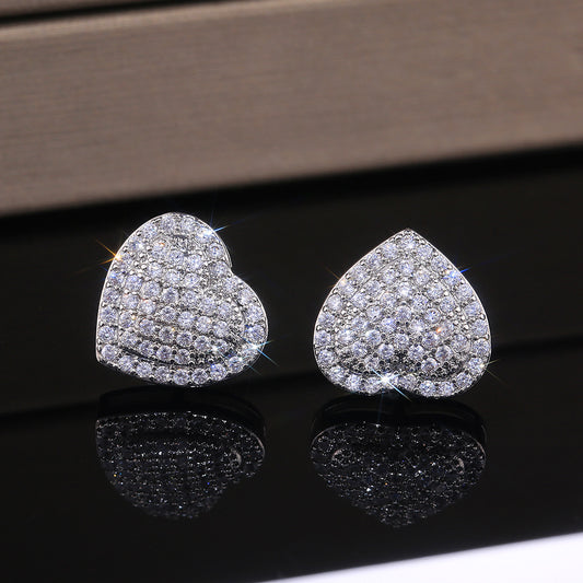 Fashion OL Micro Inlaid Zircon Heart Stud Earrings For Women - Hair Your Lux