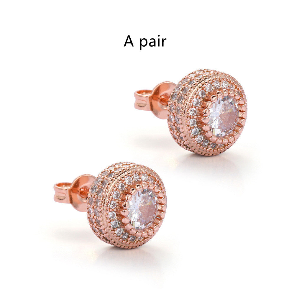 Hip Hop Round Full Zircon Earrings Rose Gold For Men And Women - Hair Your Lux