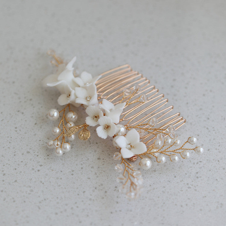 Hard Porcelain Floral Bridal Hair Comb - Hair Your Lux