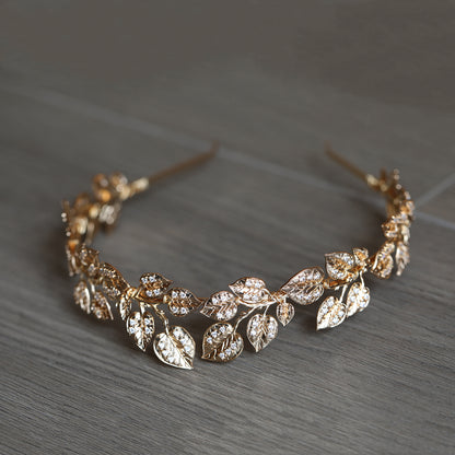 Wedding Hair Accessories Leaf Pearl Headband Gold Color Baro - Hair Your Lux