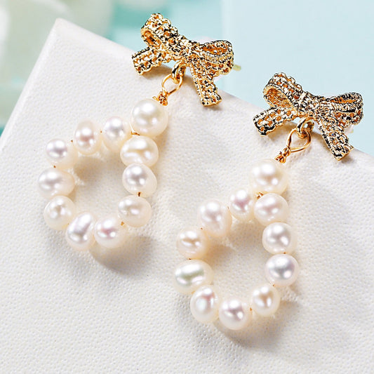 Freshwater Pearl Bow Design Handmade Earrings For Women - Hair Your Lux