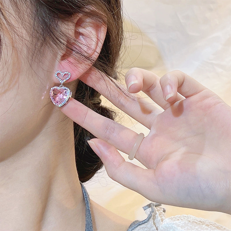 Pink Crystal Heart Earrings - Hair Your Lux