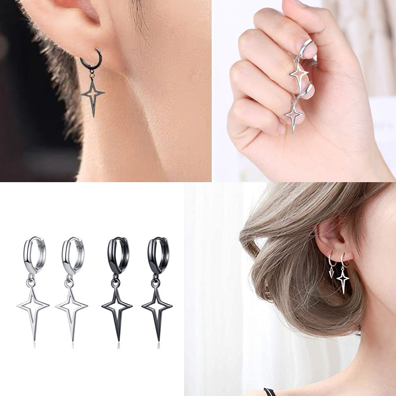 Hip Hip Men Earrings Jewelry Punk Silver Black Hollow Star Cross Pendant Small Hoop Stud Earrings For Women - Hair Your Lux