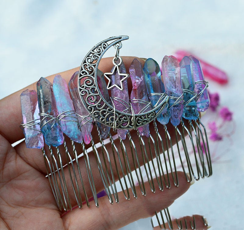 Premium Handmade Crown Moon Hollow Star Hair Comb - Hair Your Lux