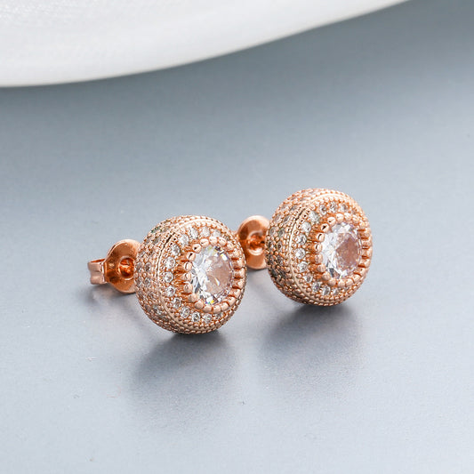 Hip Hop Round Full Zircon Earrings Rose Gold For Men And Women - Hair Your Lux