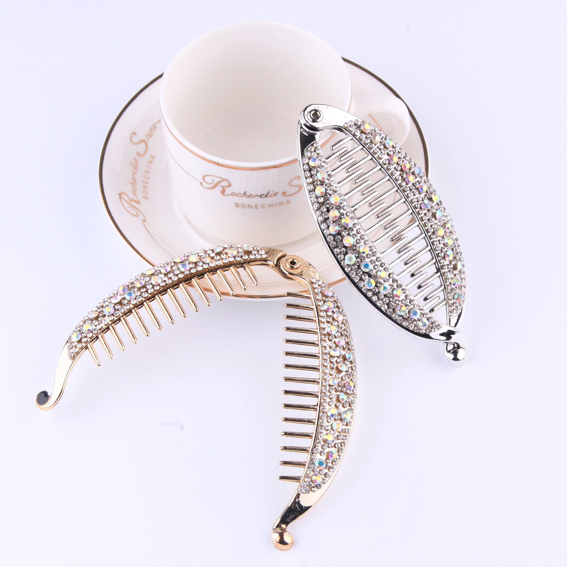 Popular Diamond Rhinestone Electroplating Fish Banana Fish-shaped Hair Clip - Hair Your Lux