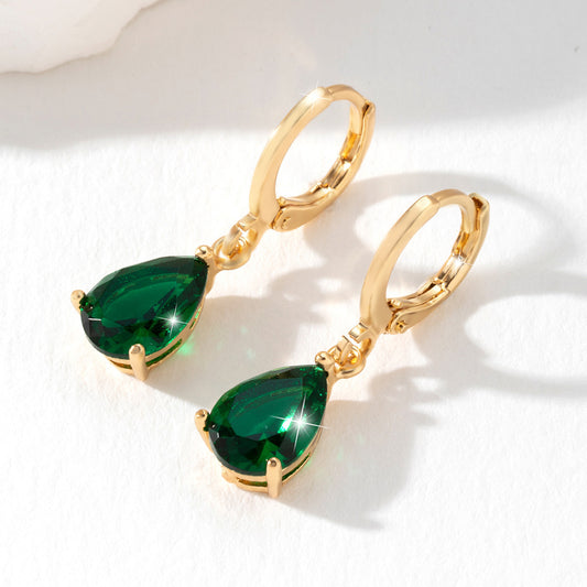 Drop Ear Clip Copper Inlaid Green Zircon Fashion High-grade Earrings For Women - Hair Your Lux