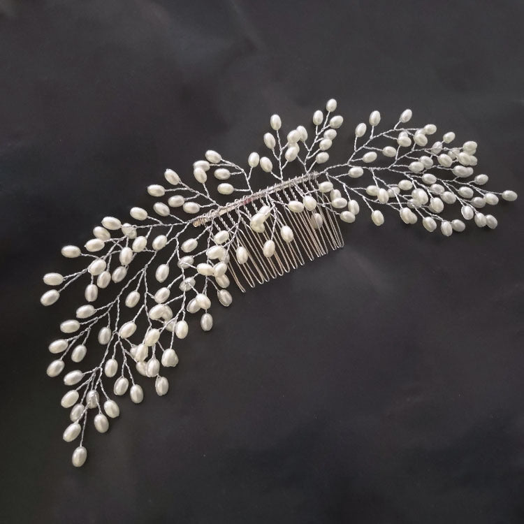 European And American Handmade Bride Pearl Hair Comb Bride Wedding Dress Dress Hair Accessories New Head Fork - Hair Your Lux