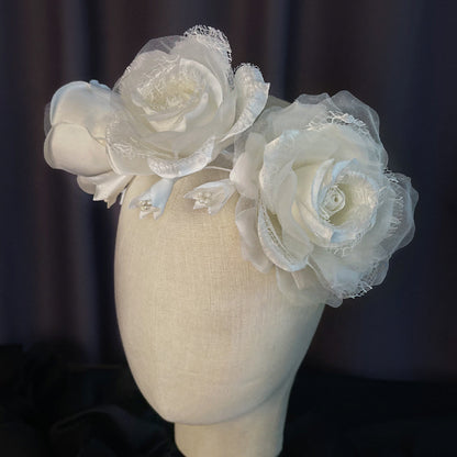 Crepe Rose Flower Dreamy Fairy Headband Bridal Tiara Wedding Three-dimensional Hair Accessories - Hair Your Lux