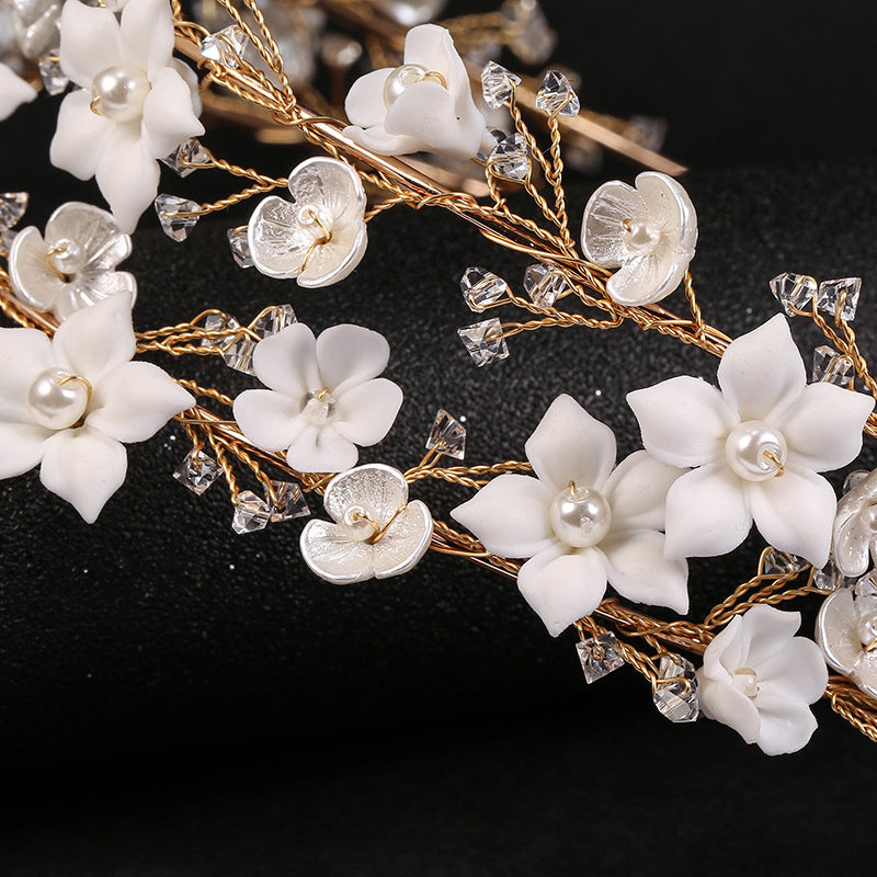 Women's Fashion Double White Ceramic Flower Crown Hair Accessories - Hair Your Lux