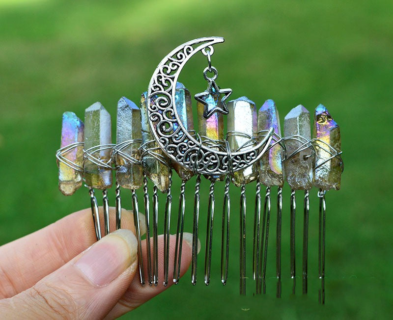 Premium Handmade Crown Moon Hollow Star Hair Comb - Hair Your Lux