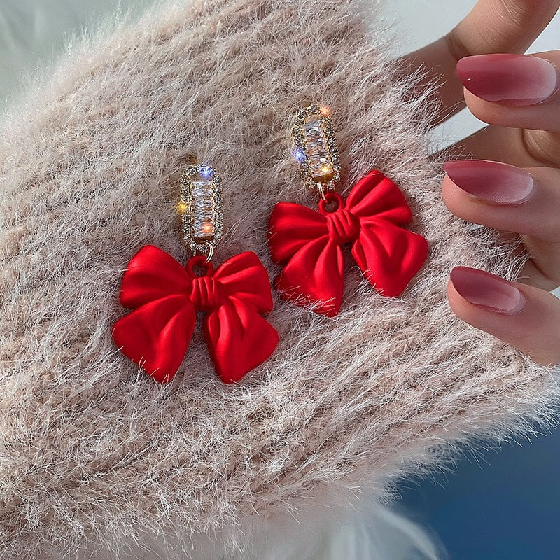 Red Black Color Bowknot Dangle Earrings For Girl Korean Sweet Women Fashion Jewelry - Hair Your Lux