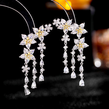 Fashion Flower Tassel Pendant Earrings For Women Wedding Crystal Dangle Earings Luxury Jewelry - Hair Your Lux